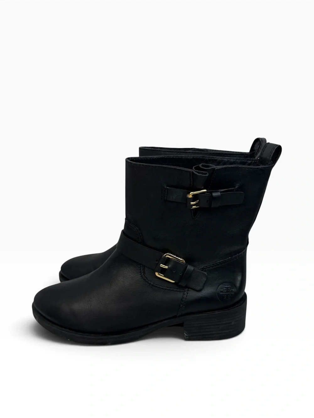 TORY BURCH Bennie Black Leather Buckled Ankle Biker Riding Boots Women’s Sz 8.5